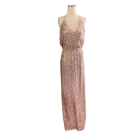 Belle Badgley Mischka Gold Wrap Spaghetti Strap Gown Sz 10 - Picture 5 of 12